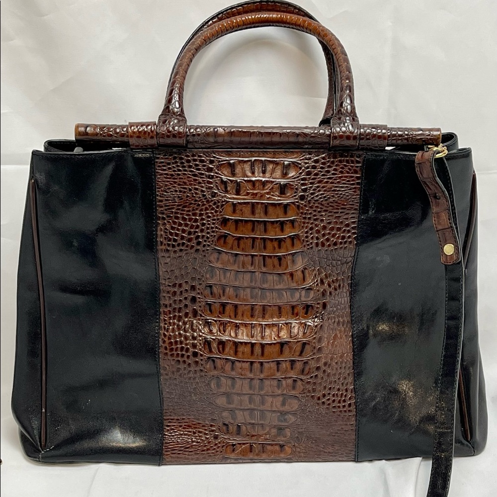 Black and Brown Alligator Leather Satchel by Brahmin